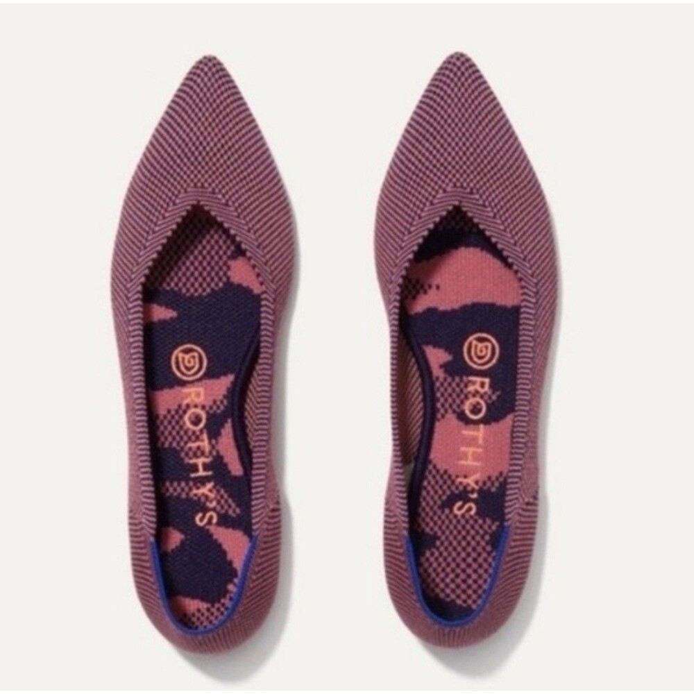 Rothy’s The Point Ballet Flats In Rose Double Stitch Pointed Toe Slip Ons Sz 9